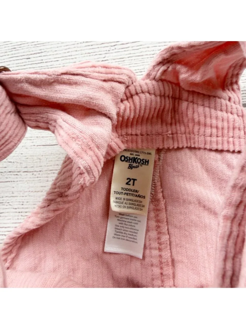 OshKosh BGosh Toddler Pink Corduroy Overalls Skirtalls Pockets Adjustable 2T